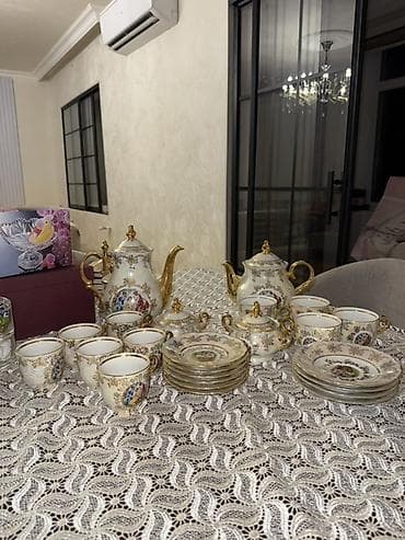 qab qasiqlar: Çay dəsti, rəng - Qızılı, Farfor, Madonna, 6 nəfərlik, Çexiya — 1