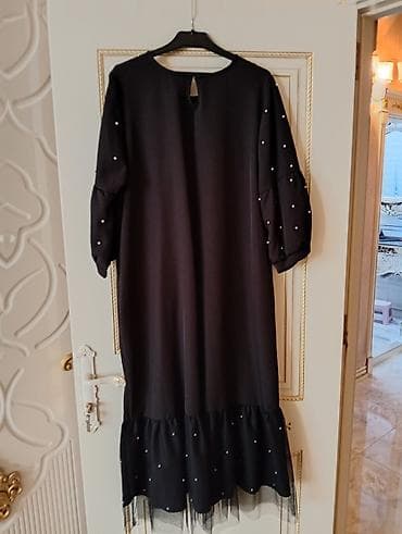 ziyafət tulum: Qara rəngli, incə mirvari aplikasiyalı şıq don. - Model: A-kəsim — 7