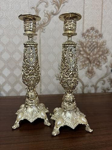 şam r16: Metal şamdan dəsti - 2 ədəd dekorativ şamdan - Material: ağır metal — 3