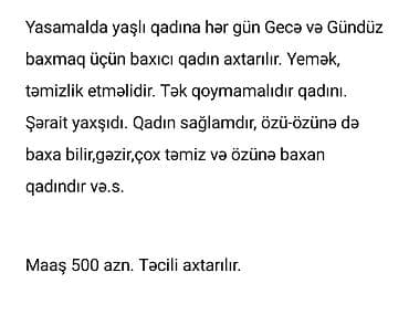 Xəstə baxıcısı tələb olunur, Növbəli qrafik, Aylıq ödəniş lalafo.az -da Xəstə baxıcısı tələb olunur, Növbəli qrafik, Aylıq ödəniş