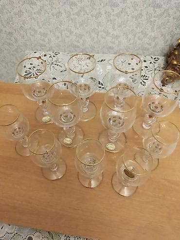 nabor: Qədəhlər, rəng - Qızılı, Şüşə, 12 ədədli dəst, Çexiya — 2