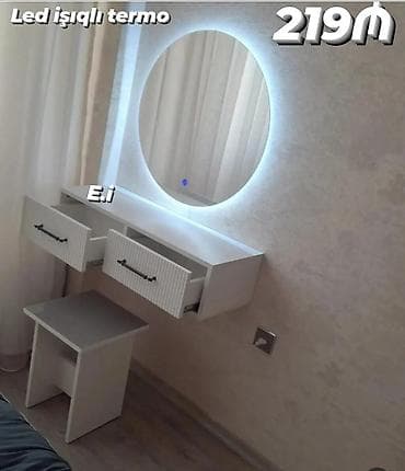 LED işıqlı termo güzgülü makiyaj masası - Dairəvi LED arxa işıqlı