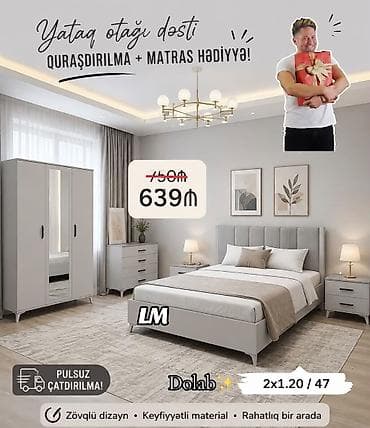 Yataq otağı dəsti – quraşdırılma + matras hədiyyə! Komplekt: - Yumşaq