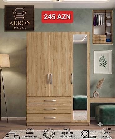 Aeron Mebel – 3 qapılı paltar şkafı Dolab:H-200.E-120.D-47 lalafo.az -da Aeron Mebel – 3 qapılı paltar şkafı Dolab:H-200.E-120.D-47