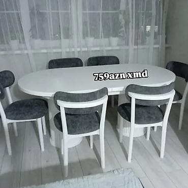 stul: Masa + 6 stul dəsti - Oval formalı geniş yemək masası - 6 ədəd yumşaq — 2