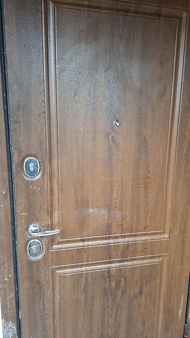 mate: Metal giriş qapısı – ağac teksturalı, qəhvəyi rəngdə dekor panel — 1