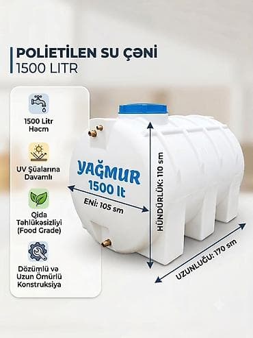 Bak, Plastik, 1500 l l, Yeni, Pulsuz çatdırılma, Rayonlara çatdırılma