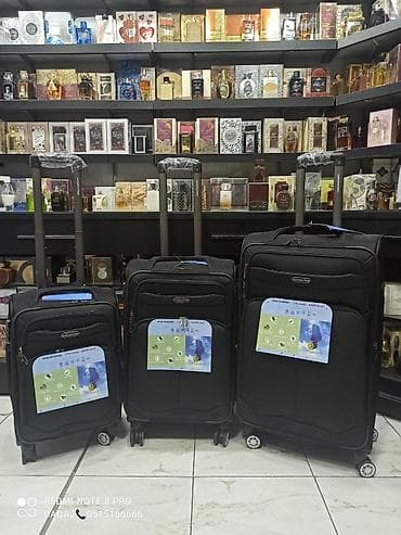 tekerli çantalar: Səyahət üçün 3-lü çamadan dəsti - Rəng: qara - Ölçülər: böyük, orta — 1