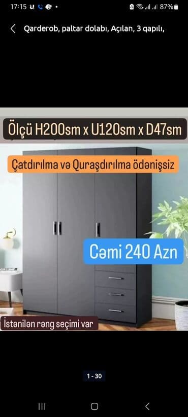 açılan masalar: Yeni, Açılan, 3 qapılı Düz dolab, Dolab-asılqan, Rusiya — 1