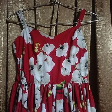 Qırmızı çiçəkli yay donu + ağ krujeva detalı alt köynək - Üst — 2