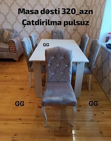 taxta bocka: Qonaq otağı üçün, Yeni, Açılmayan, Dördbucaq masa, 6 stul — 1