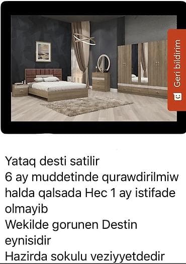 kamod satilir: Yataq otağı dəsti Tərkibi: - 2 nəfərlik yataq çarpayısı (başlıqla) - — 1