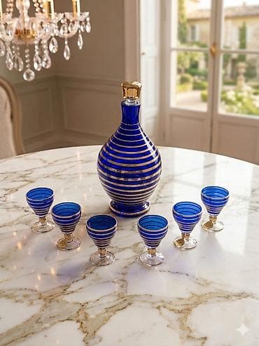 Kobalt-mavi şüşədən hazırlanmış zərif likyor dəsti - Tərkib: 1 ədəd