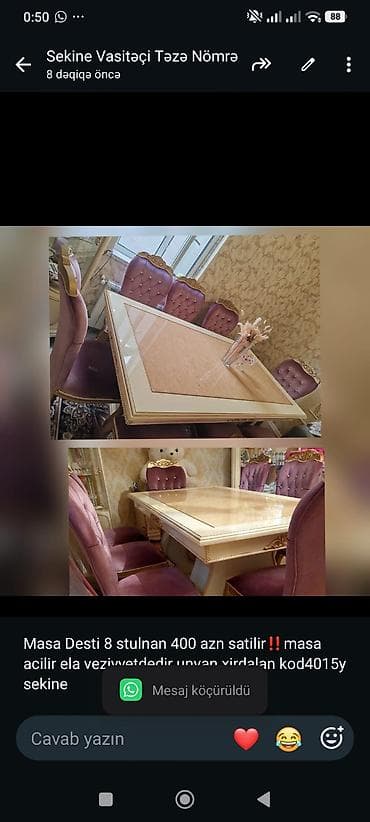 balkon stul: Masa Desti 8 stulnan 400 azn satilir‼️masa acilir ela veziyyetdedir — 1