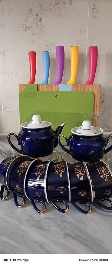 b çay servizi var: Çay dəsti, rəng - Göy, Farfor — 2