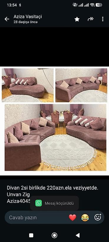 Divan 2si birlikde 220azn.ela veziyyetde.
Unvan Zig
Aziza4045
