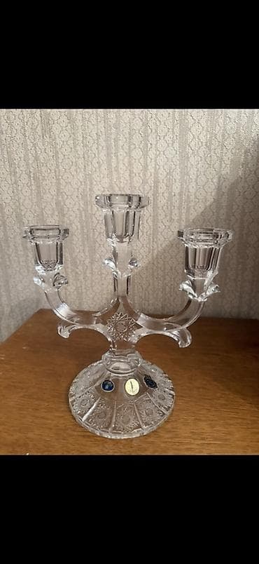 Kristal üçşamdan şamdan, Bohema - Material: şəffaf kəsimli kristal