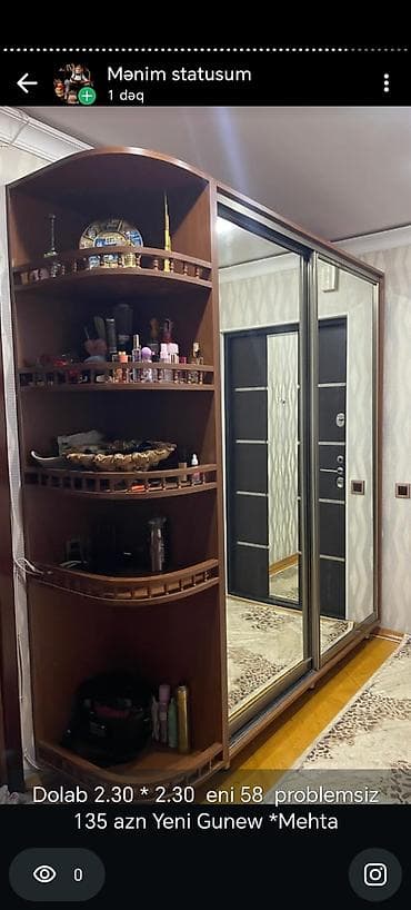 2 qapılı, Güzgülü, Qəhvəyi, Taxta, Kupe, Künc dolab