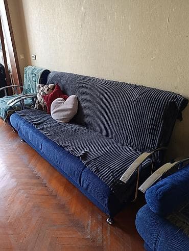 Mavi rəngli yumşaq mebel dəsti - Tərkib: 1 ədəd geniş divan + 2 ədəd — 6