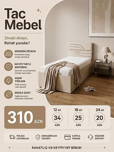 matras: Tac Mebel – tək nəfərlik çarpayı modelləri - Müasir minimalist — 2