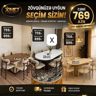 balkon stul: XMD Furniture – müasir dizaynlı yemək dəsti - Masa + 6 stul: 759 ₼ - — 1
