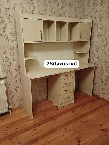 ders stol: Düz masa, Stulsuz, Polkalı, Siyirməli, Teksturalı laminat — 1