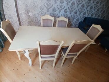 Lüğətlər: Qonaq otağı üçün, İşlənmiş, Kvadrat masa, 6 stul — 1
