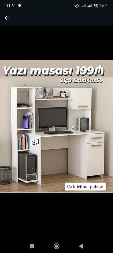 ref: Yazı masası – ölçü 120×140×50 Qiymət: 199 ₼ Çatdırılma pulsuz Ağ — 1