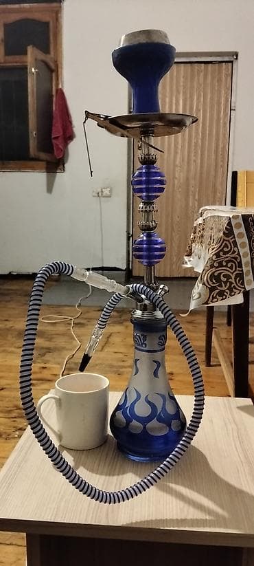 Nərgili set – mavi-gümüş dizayn - Şüşə kolba: buzlu mavi şüşə
