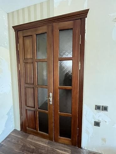 qapi demir qapi seyf qapi: Taxta şüşəli otaq qapıları dəsti - Material: massiv ağac (təbii ağac — 4