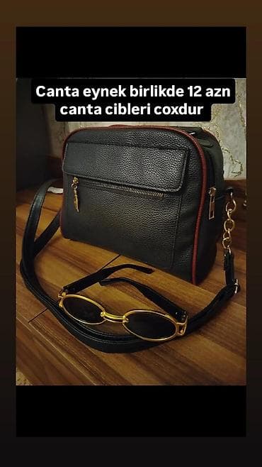 fendi canta: Çiyin çantası və eynək seti - Qara rəngli, süni dəri çiyin çantası - — 1