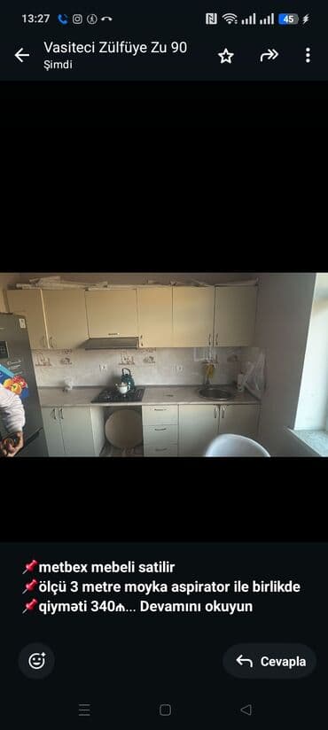 *📌metbex mebeli satilir* *📌ölçü 3 metre moyka aspirator ile birlikde*