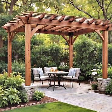 ev tipi çadır: Açıq havada istirahət üçün taxta pergola - Material: qalın massiv — 3