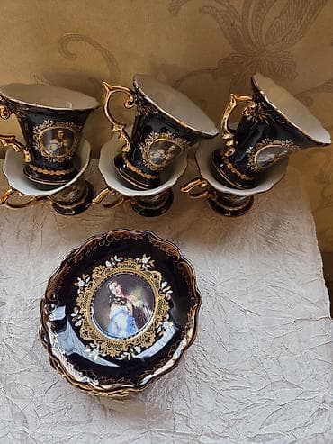 portret sekiller: Çay dəsti, rəng - Göy, Farfor — 1