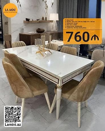 açilan stol: Qonaq otağı üçün, Açılan, Dördbucaq masa, 6 stul — 1