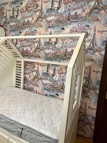 iki nəfərlik çarpayı: Oğlan və qız üçün, İşlənmiş, Çarpayı, Matras ilə, Siyirməli — 3