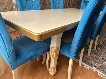 Quruducular: Qonaq otağı üçün, İşlənmiş, Açılmayan, Dördbucaq masa, 6 stul — 3