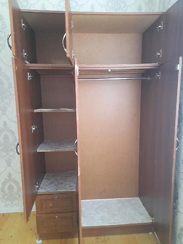 İşlənmiş, 3 qapılı, Siyirməli, Qəhvəyi, Taxta, Açılan, Düz dolab