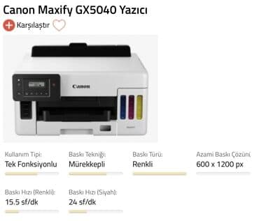 tip link: Canon GX3040 MAXİFY Teknik özellikler Ürün Tipi:Yazıcı Baskı — 3