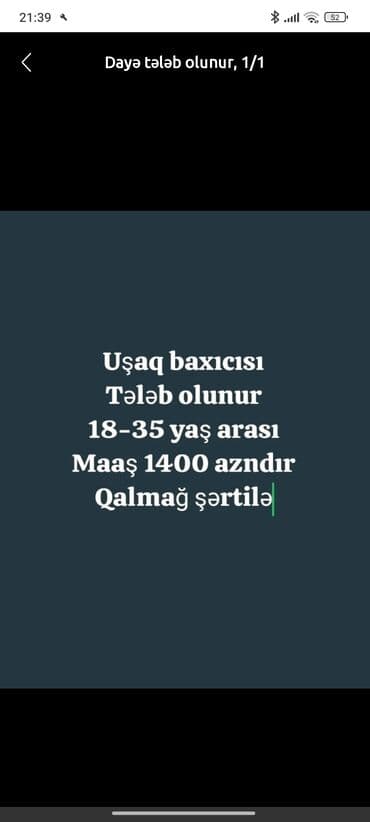 razinde daye: Uşaq baxICISI Vakansiyası - Yaş araliğı: 18-45 - Maaş: 1400 AZN Iş — 1