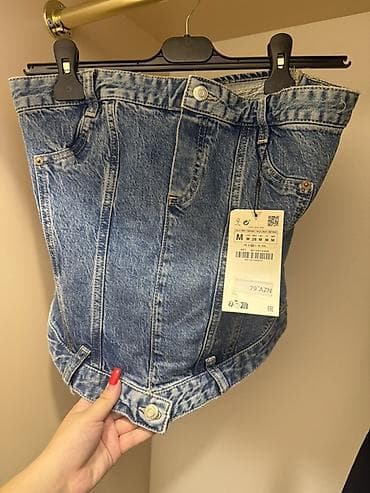 topdan geyim: ZARA denim korset-top - Model: Denim korset tipli strapless top - — 2