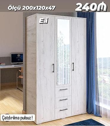 Ağ rəngli üç qapılı paltar dolabı - Ölçü: 200×120×47 sm - Ön hissədə