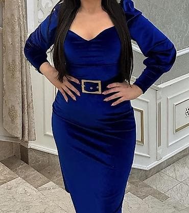 Məhsul: Zərif midi paltar - Rəng: Safir mavisi - Parça: Yumşaq — 1