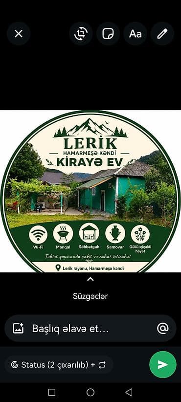 icarə koşk: Lerik rayonu, Hamarmeşə kəndində kirayə ev Təbiət qoynunda sakit və — 1