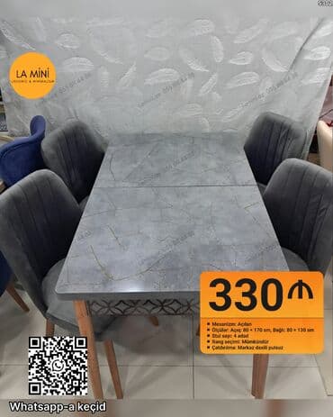 Mətbəx üçün, Açılan, Dördbucaq masa, 4 stul