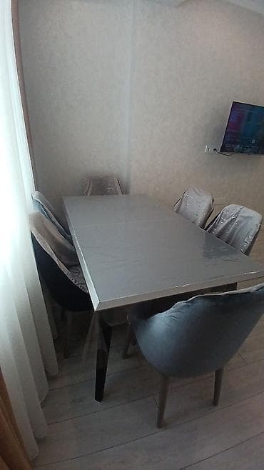 paddon stol: Qonaq otağı üçün, İşlənmiş, Açılan, Dördbucaq masa, 6 stul — 1