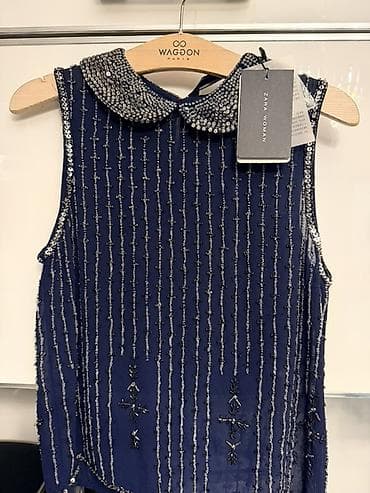 875 prob qizil: ZARA WOMAN brendi, bəzəkli qadın koftası - Rəng: tünd göy - Model — 4