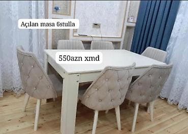 ikea mebel: Açılan yemək masası dəsti – 6 stul ilə - Masa açılıb-böyüyə bilən — 1