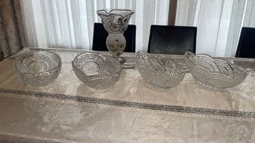 yuxuda xrustal qab gormek: Kristal qab-qacaq dəsti - 5 ədəd kristal meyvə/saladat qabı: oval — 3