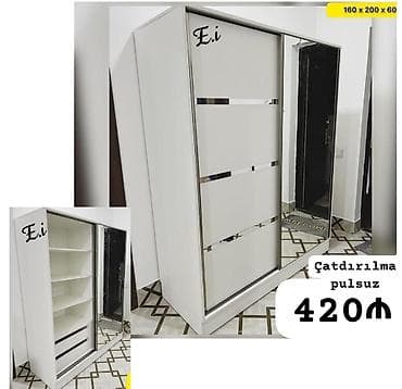 guzgu komod: Ağ rəngdə sürgülü qapılı dolab - Ölçü: 160 × 200 × 60 sm (şəkildə — 1